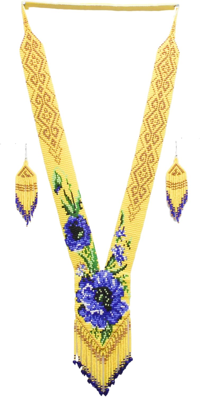 BeadsCorner قلادة بيزات طويلة بأسلوب قبلي أصلي للنساء مصنوعة يدويًا - Image 1